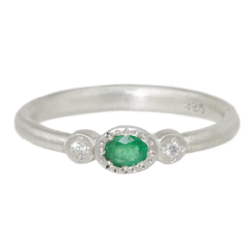 Women’s emerald rings-Oval & Round Emerald Charm Ring