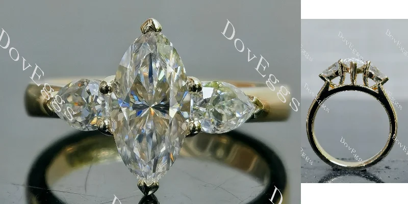 Women’s yellow sapphire engagement rings-Doveggs Marquise Modified H&A cut pave three stones moissanite engagement ring