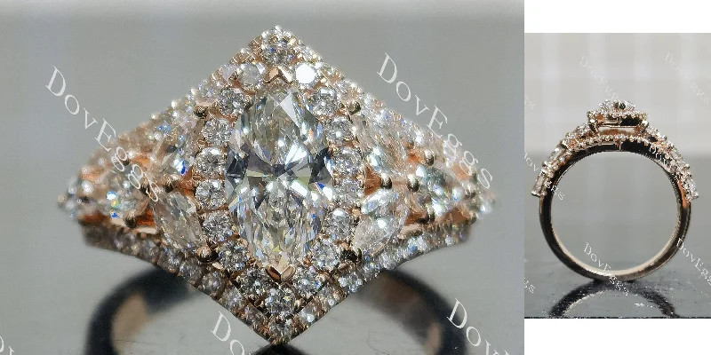 Women’s platinum and diamond engagement rings-Doveggs marquise vintage halo side stones moissanite engagement ring