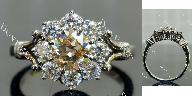 Women’s antique diamond engagement rings-Doveggs round halo colored moissanite engagement ring