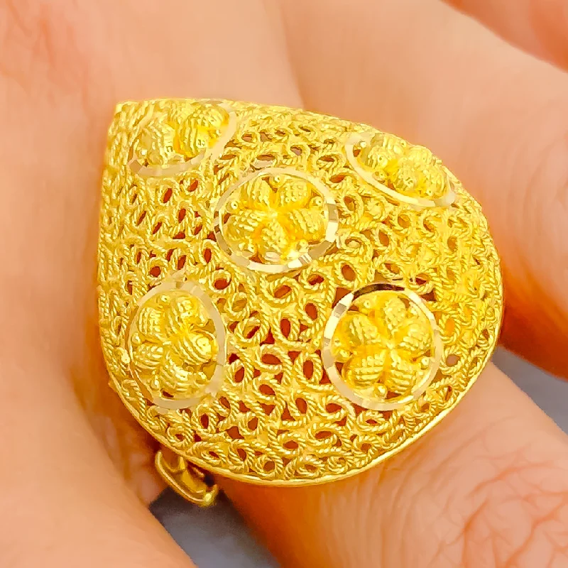 Unique rings for women-Mesh Paisley 22k Gold Semi-Statement Ring