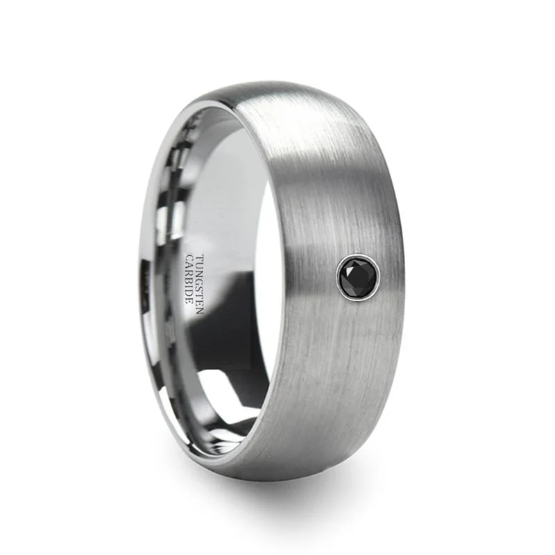 Women’s designer engagement rings-VAYU | Tungsten Ring Black Diamond in Center