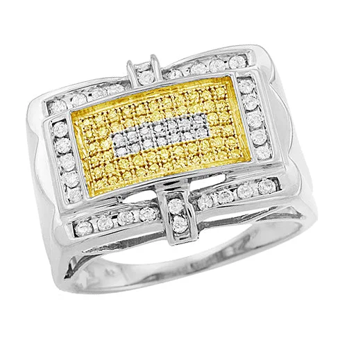 Women’s contemporary rings-Sterling Silver 0.50CTW YELLOW & WHITE DIA MENS RING