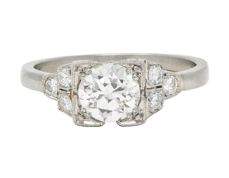 Women’s platinum engagement rings-Mid-Century 0.84 CTW Diamond Platinum Vintage Engagement Ring