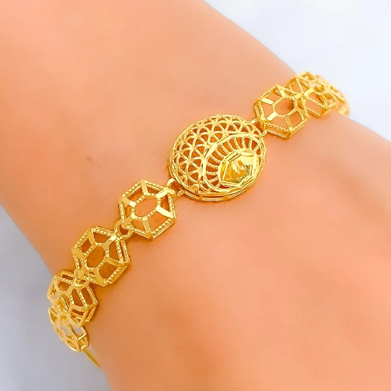 Women’s stackable bangles-High Gloss Hexagonal 21k Gold Bracelet