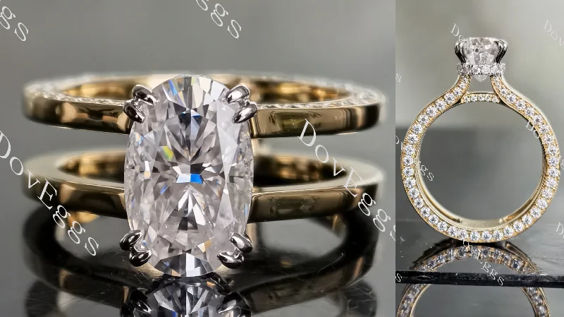 Women’s antique diamond engagement rings-Doveggs elongated oval hidden halo moissanite engagement ring