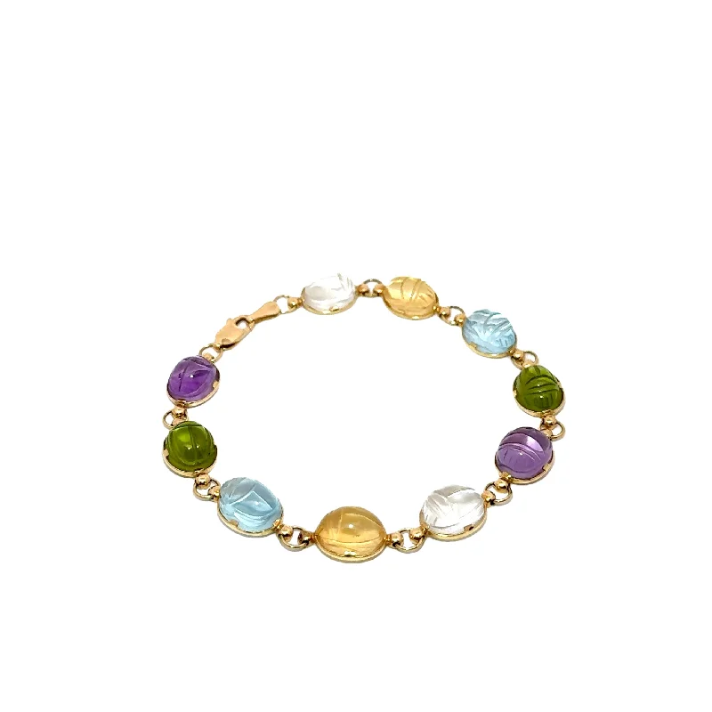 Women’s bangles with diamonds-Pre-Owned Multi-Gemstone Scarab Bracelet