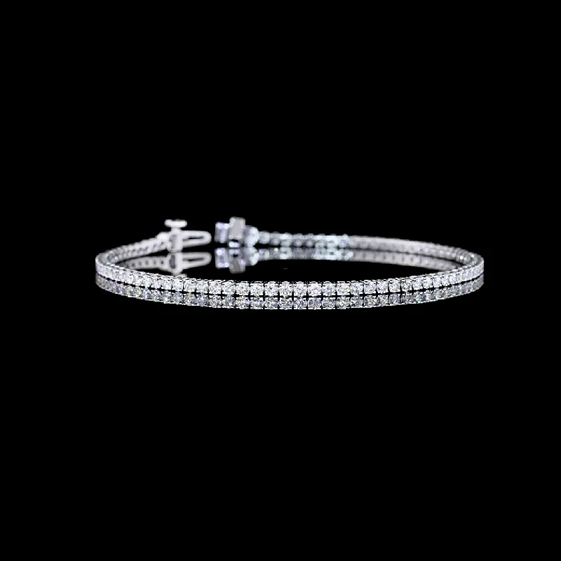 Women’s leather cuff bracelets-14k White Gold Lab Diamond Round 2.15 CTTW Tennis Bracelet 7.25" E VS2