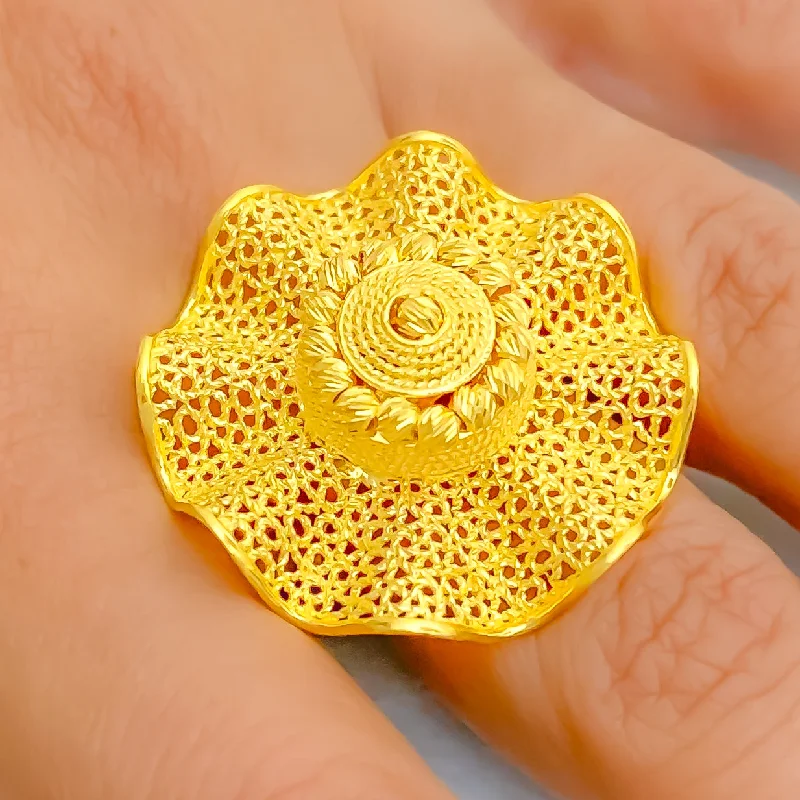 Women’s designer engagement rings-Lovely Flower 22k Gold Semi Statement Ring