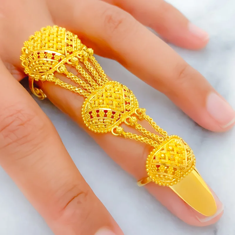 Women’s handcrafted rings-Draped Multi Chain 22k Overall Gold Finger Ring