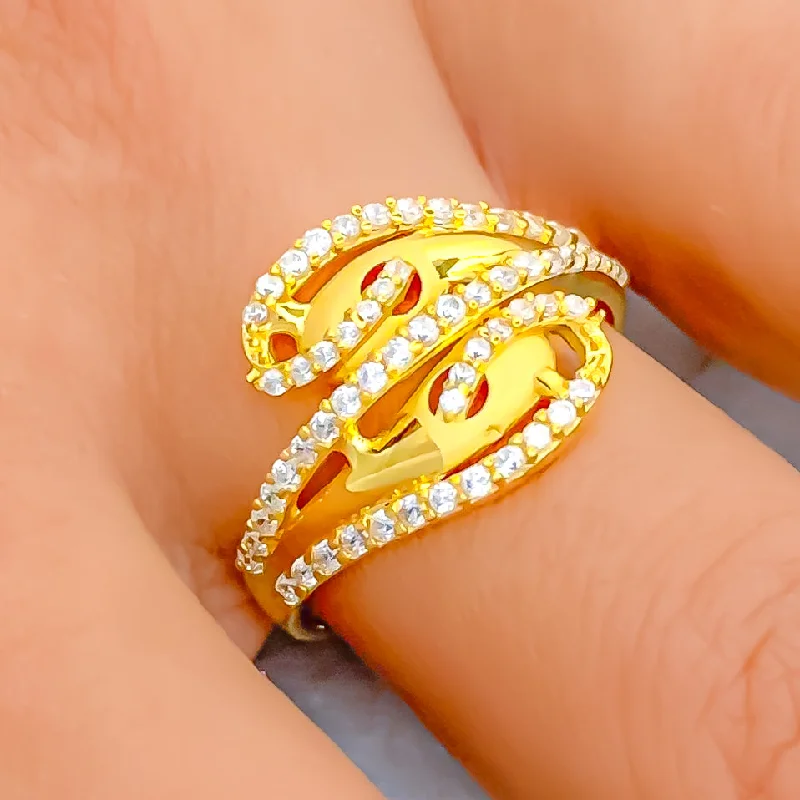 Women’s oversized rings-Sparkling Dual Finish 22k Gold CZ Ring