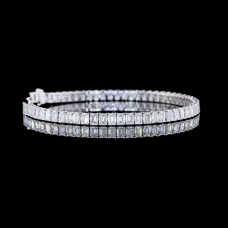 Women’s friendship bracelets-14k White Gold Lab Diamond Emerald Approx. 10.11 CTTW Tennis Bracelet 7" E VS