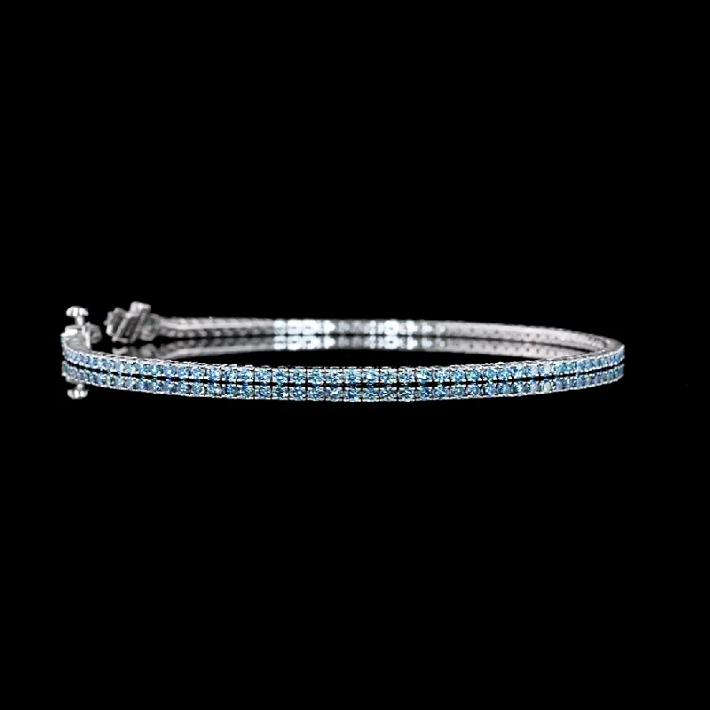 Women’s gold chain bracelets-14k White Gold Lab Diamond Round Approx. 1.67 CTTW Tennis Bracelet 7" FANCY BLUE/FANCY VIVID BLUE VS2