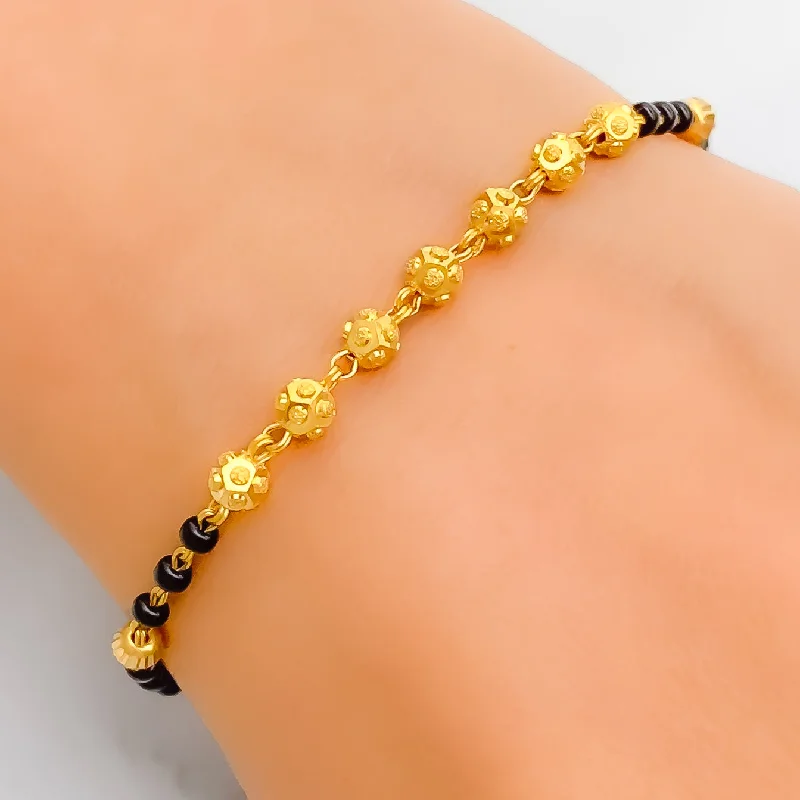 Women’s anniversary bracelets-Lightweight Everyday 22k Gold Black Bead Bracelet