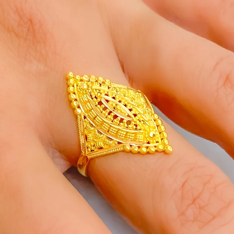 Vintage rings for women-High-Finish Adorned Marquise 22K Gold Ring