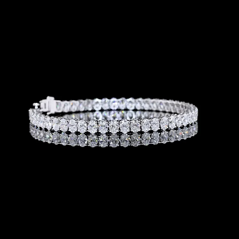 Women’s bangle bracelets-14k White Gold Lab Diamond Oval Approx. 10.54 CTTW Tennis Bracelet 7" E/F VS/VS2