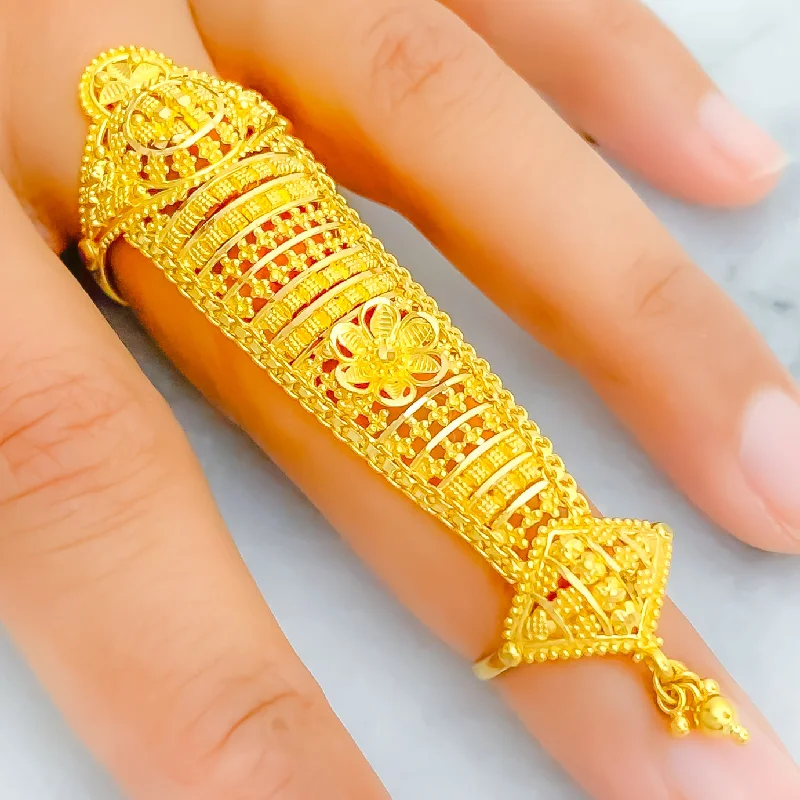 Women’s nature-inspired rings-Tasteful Floral 22k Overall Gold Finger Ring