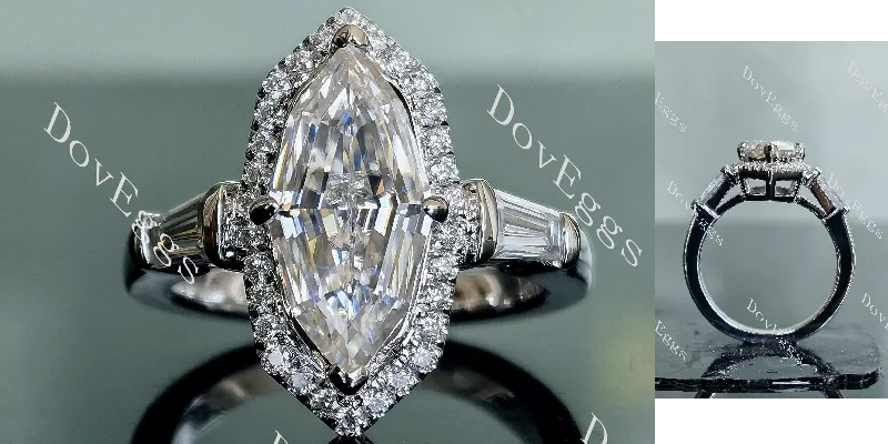 Women’s affordable engagement rings-Doveggs Marquise Step cut halo moissanite engagement ring