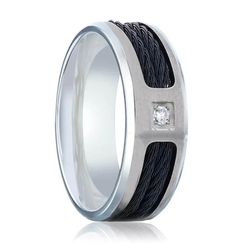 Women’s luxury engagement rings-SECTOR | Titanium Ring Diamond Centered