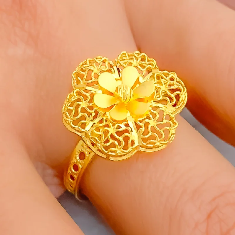 Women’s halo rings-Bold Contemporary 22k Gold Flower Ring