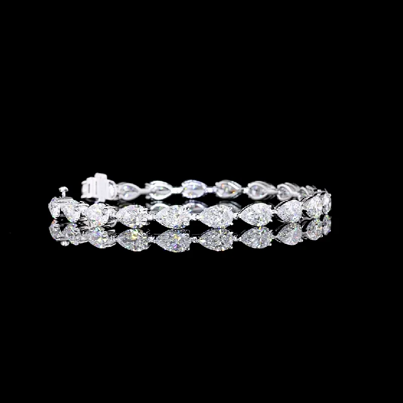 Women’s beaded bangle bracelets-14k White Gold Lab Diamond Pear 13.61 CTTW Tennis Bracelet 6.50" E VS