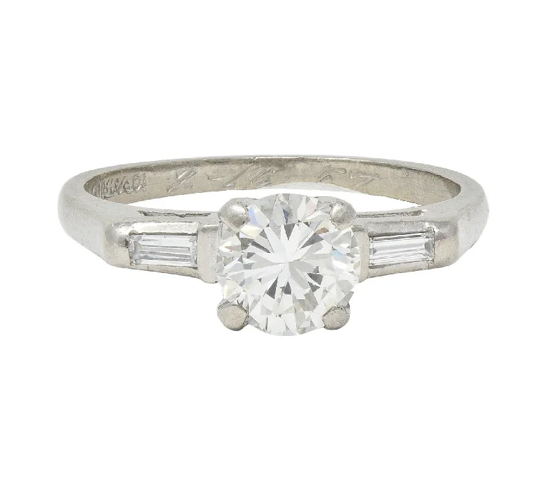 Women’s round engagement rings-1957 Mid-Century 1.10 CTW Diamond Platinum Three Stone Vintage Engagement Ring