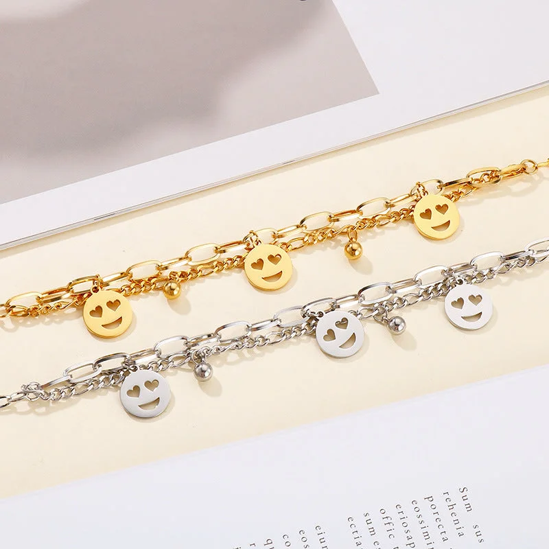 Women’s cuff bracelets-Fashion Emoji Face Stainless Steel No Inlaid Bracelets Necklace 2 Pieces