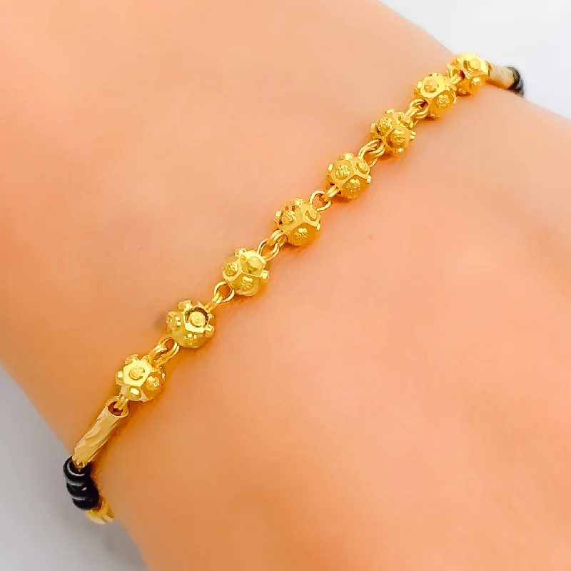 Women’s cuff bracelets with diamonds-Stylish Brilliant 22k Gold Black Bead Bracelet