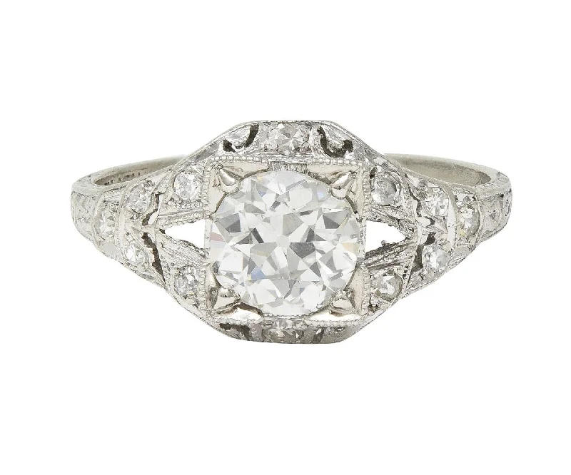 Women’s radiant-cut engagement rings-Art Deco 1.13 CTW Old European Cut Diamond Platinum Vintage Engagement Ring