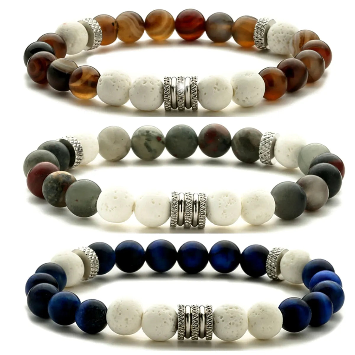 Women’s men’s style bracelets-Ethnic Style Geometric Stainless Steel Natural Stone Beaded Bracelets