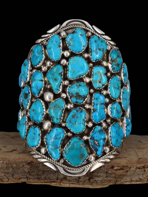 Women’s mixed metal bracelets-Estate Large Nugget Cluster Turquoise Sterling Silver Cuff Bracelet