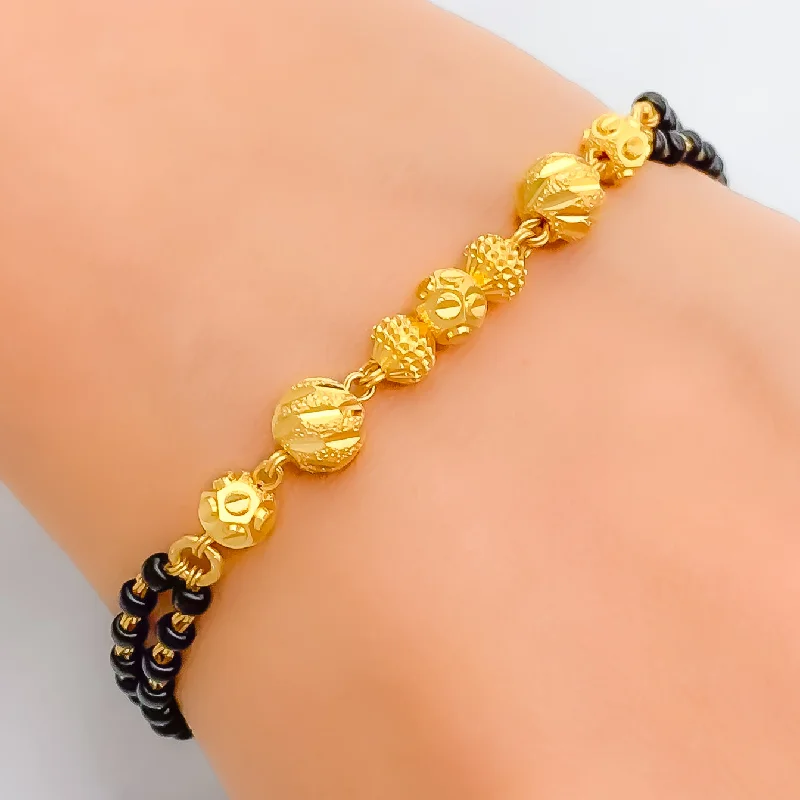 Women’s eco-friendly bracelets-Sparkling Beadwork 22k Gold Black Bead Bracelet