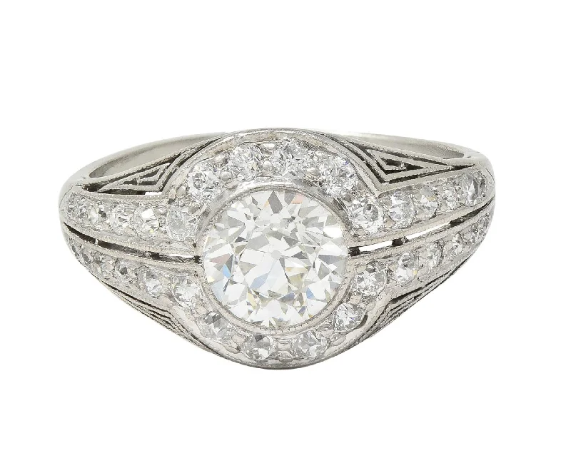 Women’s engagement rings with halo design-J.E. Caldwell Art Deco 1.35 CTW Diamond Platinum Greek Key Antique Bombé Engagement Ring