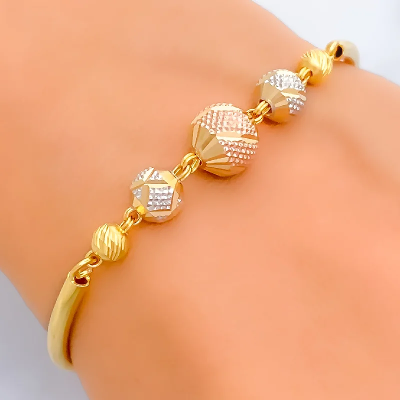 Women’s gold-plated bracelets-Imperial Striped 22k Gold Orb Flexi Bangle Bracelet