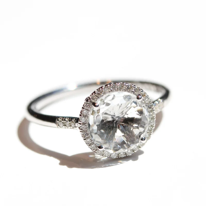 Women’s promise rings-White Topaz Halo Ring