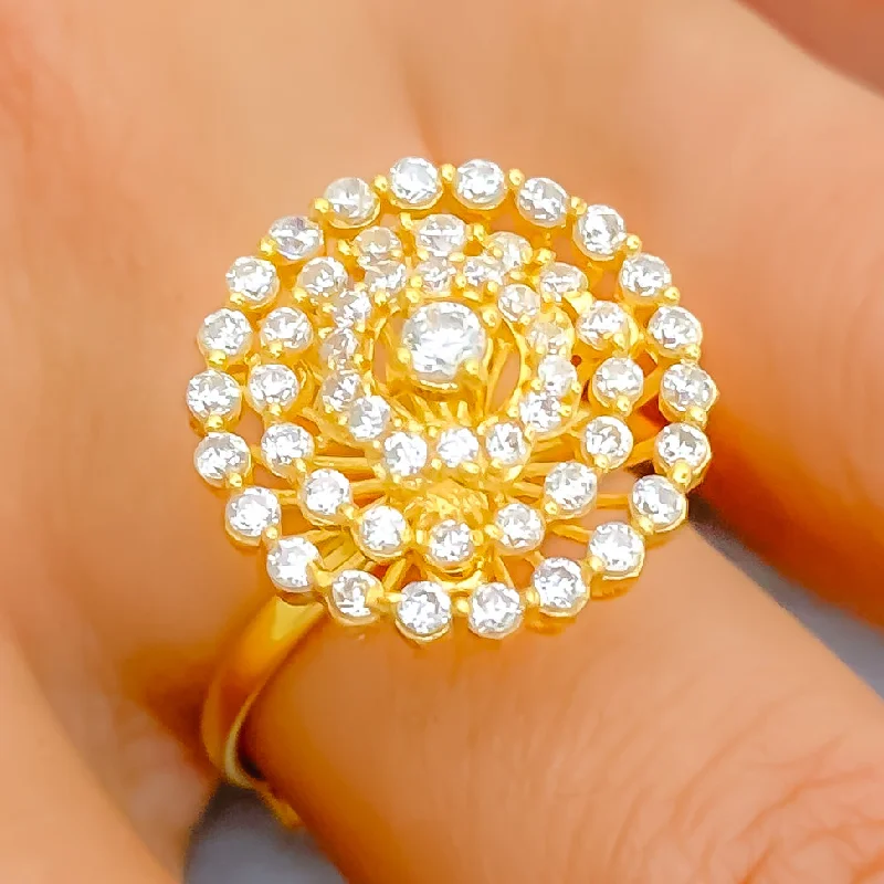 Women’s silver gemstone rings-Elegant Dressy 22k Gold CZ Statement Ring