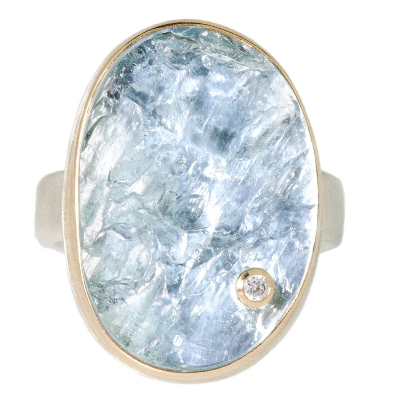 Women’s diamond halo rings-Surface Cut Aquamarine Ring