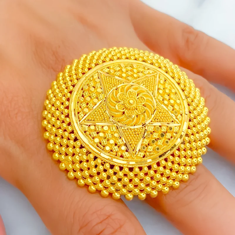 Women’s cubic zirconia rings-Unique Star Beaded 22k Gold Statement Ring