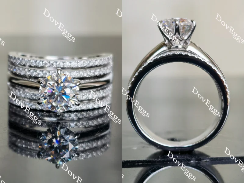 Women’s custom-made engagement rings-Doveggs round wide band pave moissanite engagement ring for women