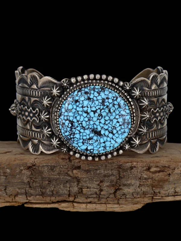 Women’s diamond tennis bracelets-Navajo Heavy Kingman Blackweb Turquoise Sterling Silver Cuff Bracelet