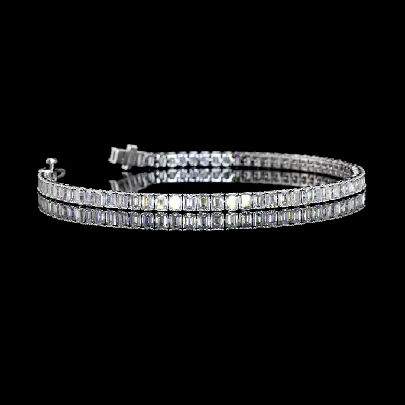 Women’s men’s style bracelets-14k White Gold Lab Diamond Emerald Approx. 5.04 CTTW Tennis Bracelet 6.50" E/F VS1/VS2