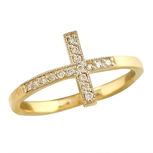 Women’s elegant diamond rings-14KY 0.25CTW SIDEWAY CROSS RING