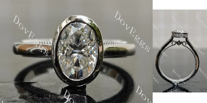 Women’s affordable gemstone engagement rings-Doveggs oval vintage bezel moissanite engagement ring(engagement ring only)