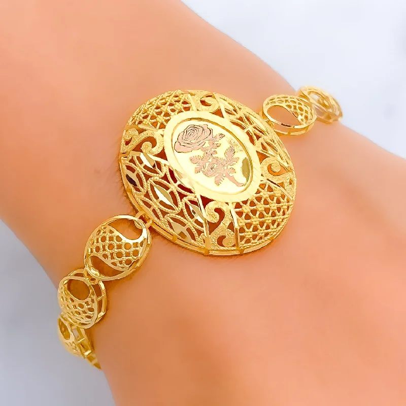 Women’s fashion bangles-Glimmering Buffed Oval 21k Gold Bracelet