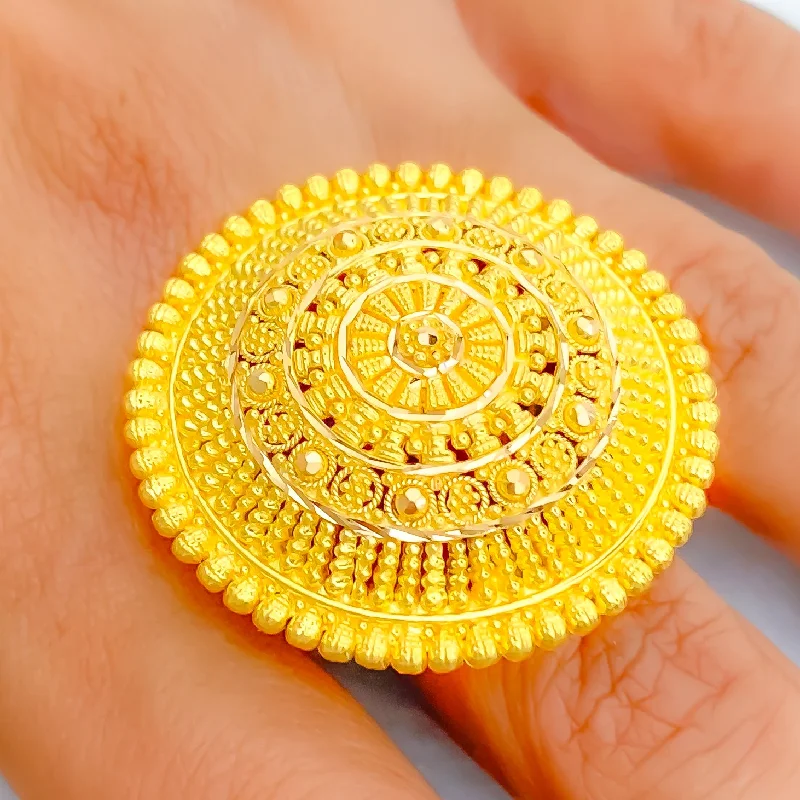 Women’s flower rings-Royal Lustrous 22k Gold Beaded Statement Ring