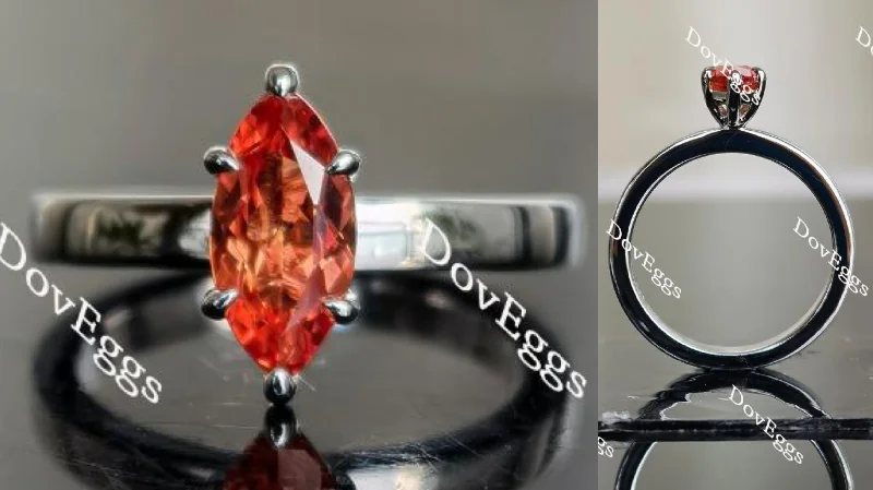 Women’s ruby engagement rings-Doveggs marquise solitaire orange sapphire colored gem engagement ring