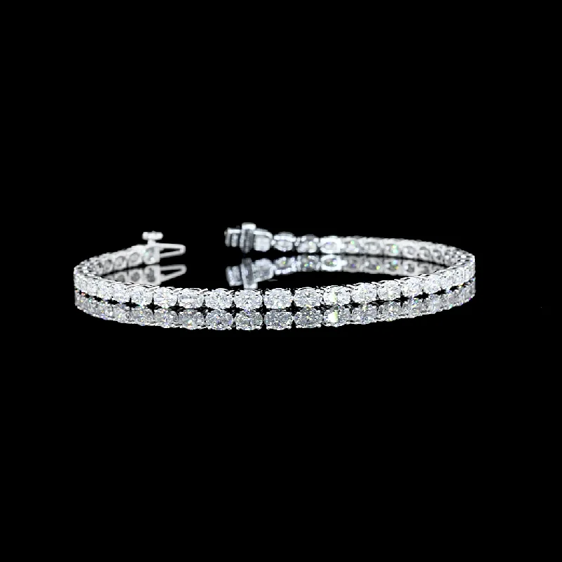 Women’s bracelet and ring sets-14k White Gold Lab Diamond Oval Approx. 5.17 CTTW Tennis Bracelet 6.50" E/F VS/VS1/VS2