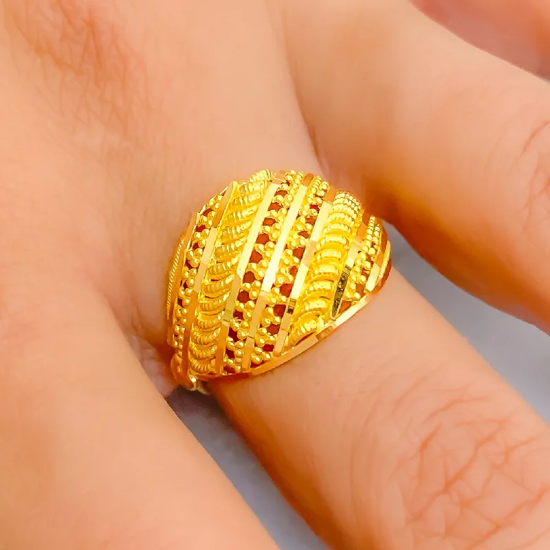 Affordable rings for women-Satin Smooth Leaf Adorned 22K Gold Ring