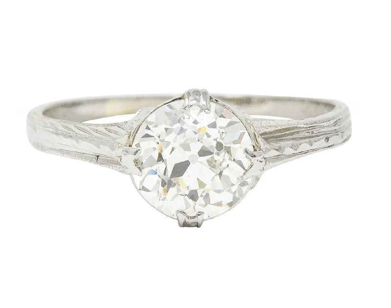 Women’s halo engagement rings-1920's J.W. Grant & Co. Art Deco 1.60 CTW 18 Karat White Gold Engagement Ring