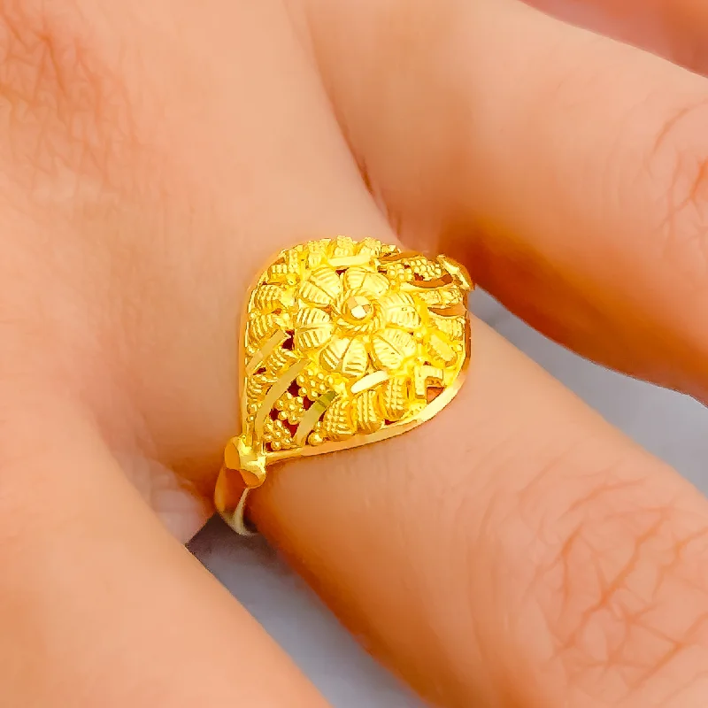 Women’s engagement rings-Delightful Blooming Posh Floral 22K Gold Ring